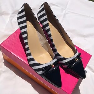 Kate Spade Black & White striped kitten heels 10